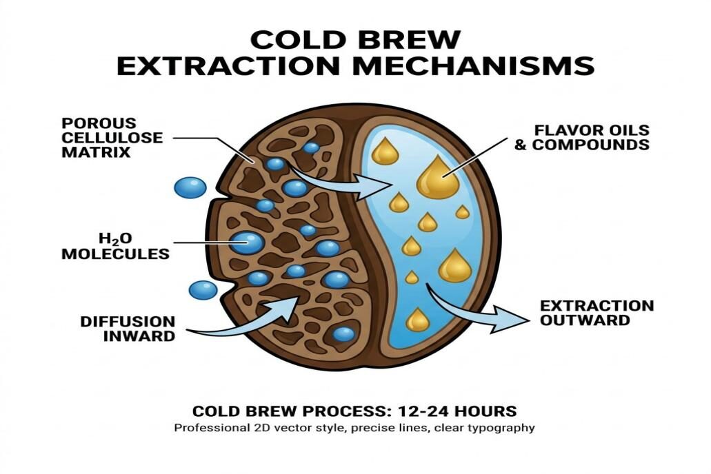 Visualisation de la distribution des composés organiques volatils (COV) dans le café infusé à froid versus le café chaud, utilisée pour la reproduction fidèle des saveurs.